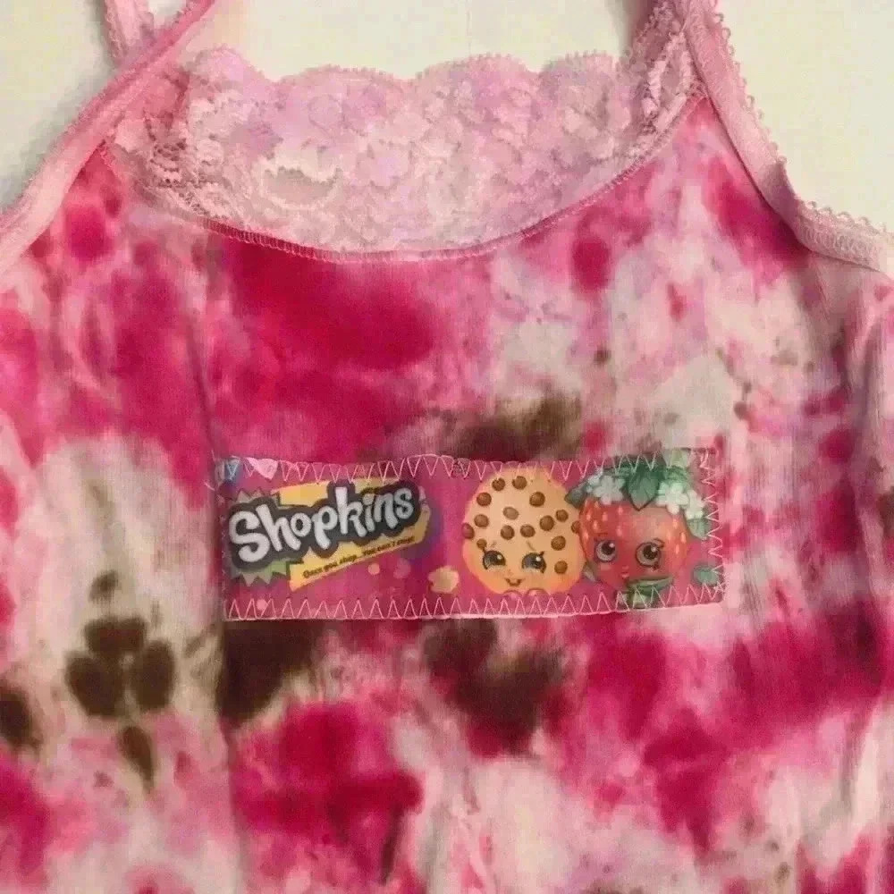 Shopkins tie dye tank with sewn on patch girl S